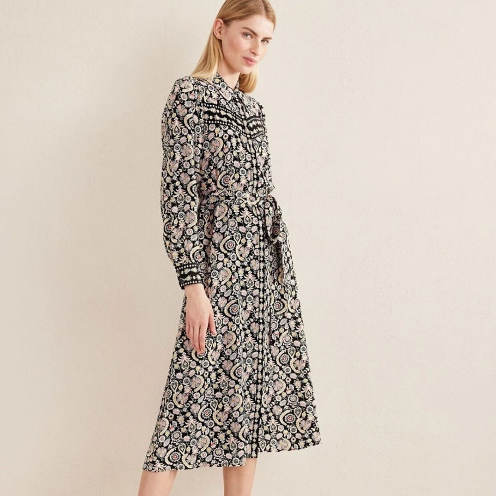 Boden Long Sleeve MIDI Dress Black Paisley D0478 BLK Size US 6L NWT - Picture 1 of 7